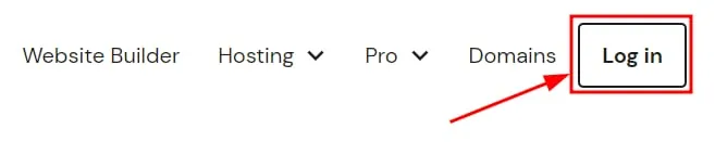 Hostinger 网站顶部导航栏，登录按钮已高亮显示