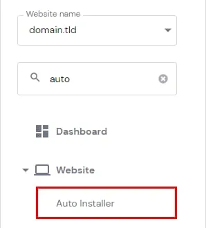 网站菜单,Website 部分下的 Auto Installer 选项已高亮显示