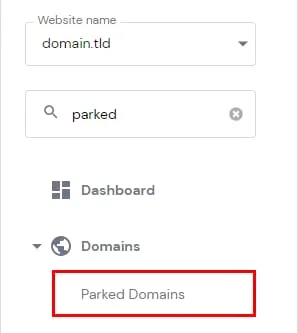 Hostinger hPanel 域名菜单，已突出显示 Parked Domains