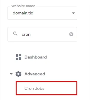 Hostinger hPanel 高级菜单，Cron Jobs 已高亮显示