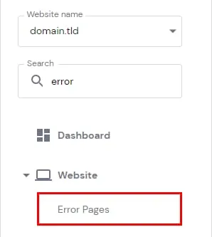 突出显示 Error Pages 选项的 Hostinger 网站菜单
