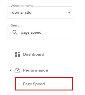 Hostinger hPanel 性能菜单,已突出显示 Page Speed