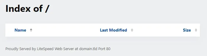Hostinger 网站目录列表页面显示 “Index of /”，包含名称、最后修改时间和大小列