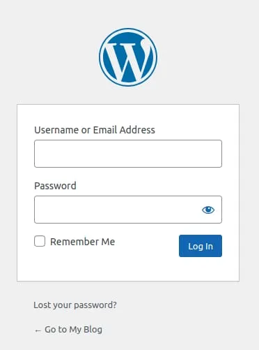WordPress 登录表单,包含用户名、密码、记住我复选框和登录按钮