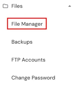 Hostinger 文件菜单，突出显示了 File Manager