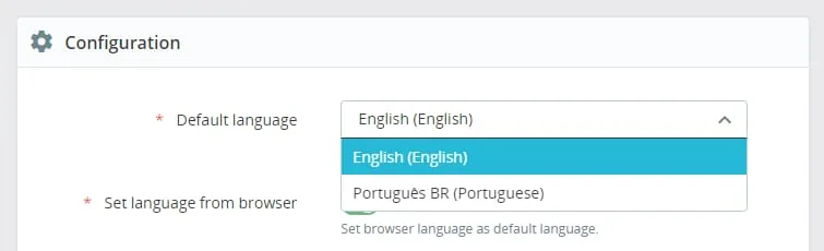 PrestaShop 配置下拉菜单,默认语言设置为 English (English)