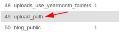 Highlighted upload_path entry in a directory list on Hostinger file manager