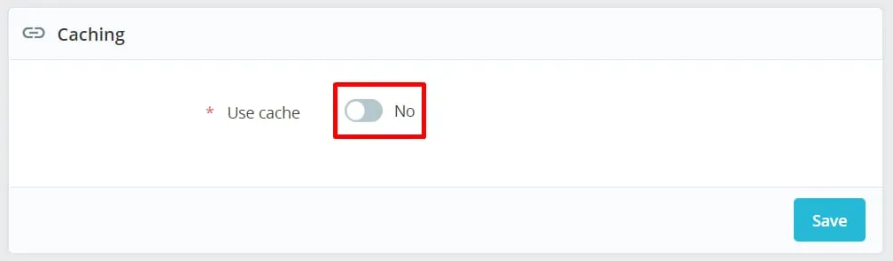 缓存设置，Use cache 开关设置为 No，Save 按钮可见