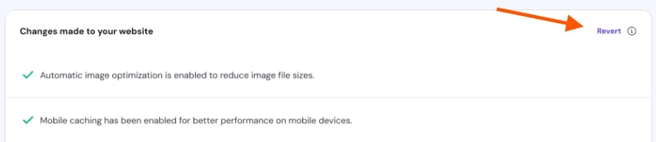 Hostinger hPanel 网站更改面板中的 Revert（撤销）按钮