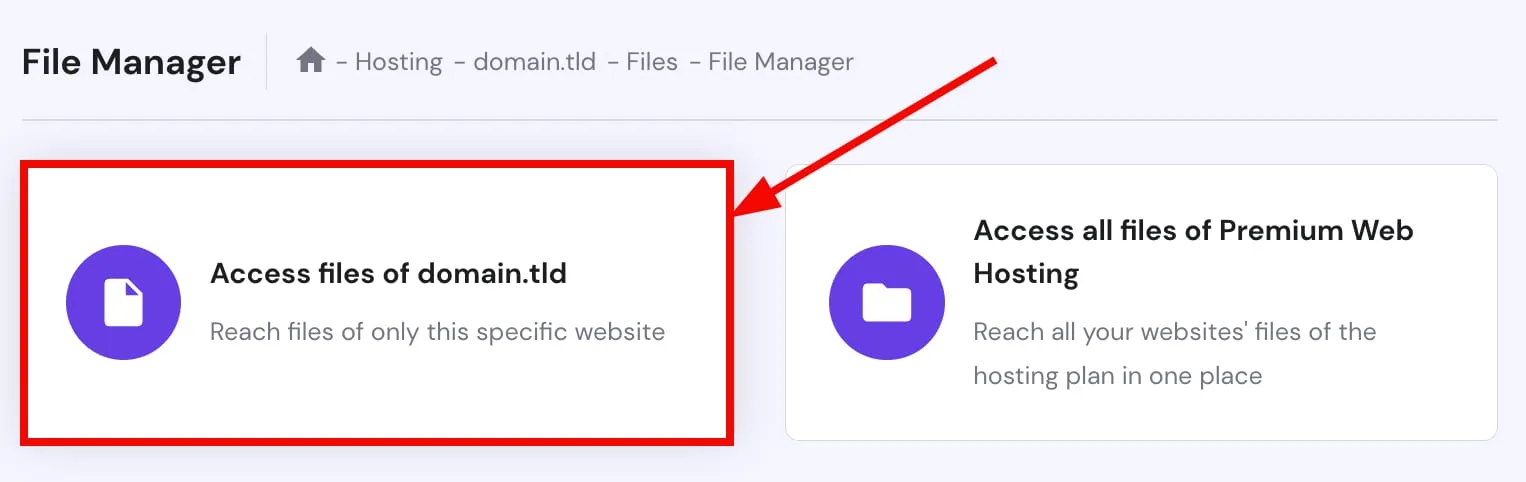 File Manager: access files of domain.tld card