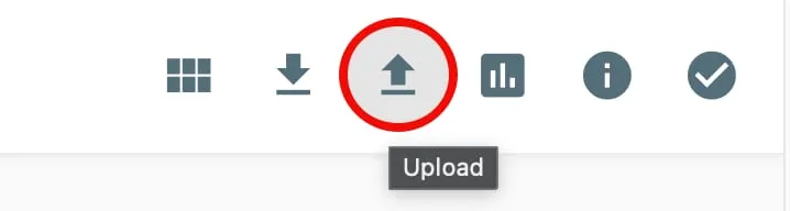 Hostinger hPanel toolbar with the Upload button highlighted